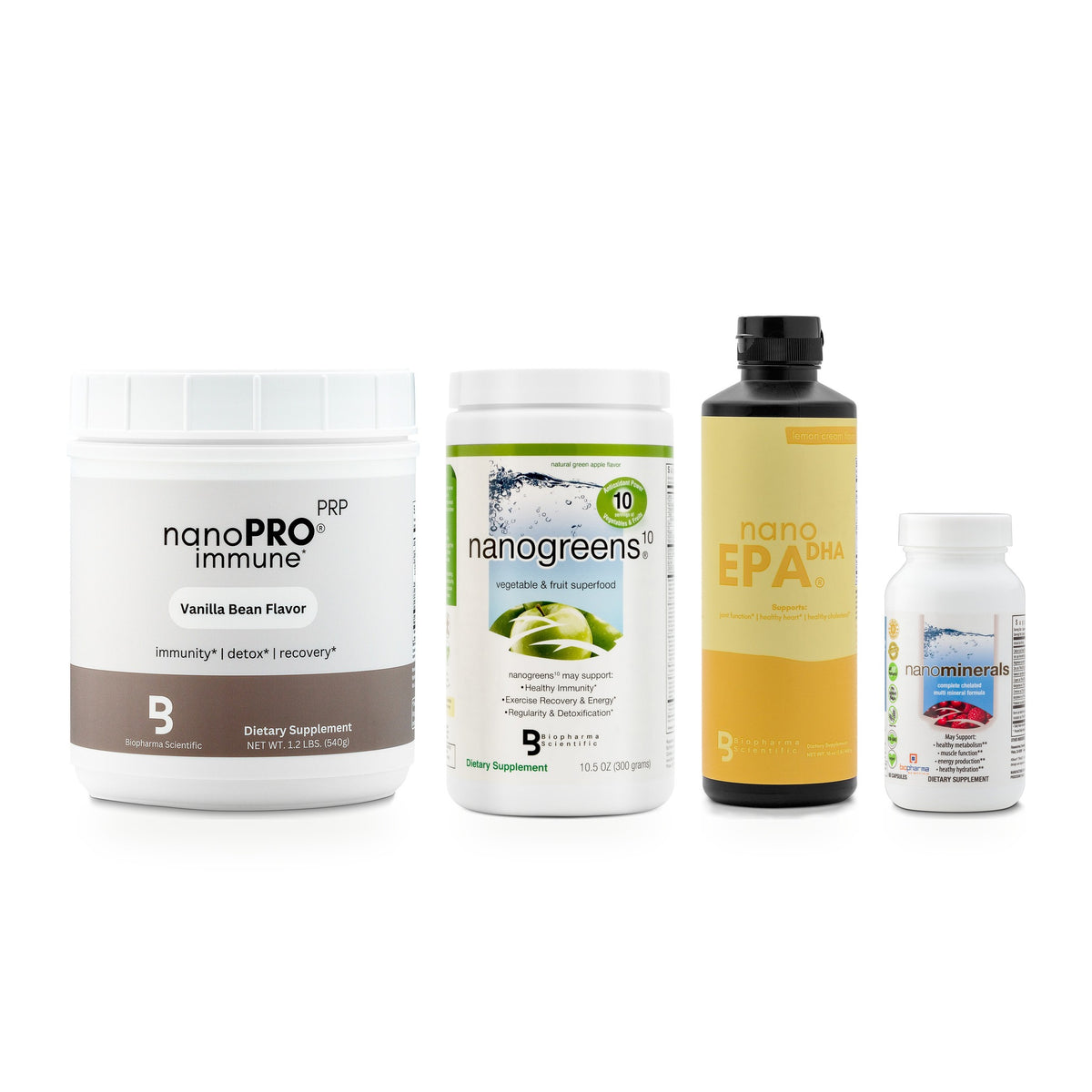 Core Four Kit: nanoPRO, NanoGreens10 Green Apple, nanoEPA and nanoMINERALS