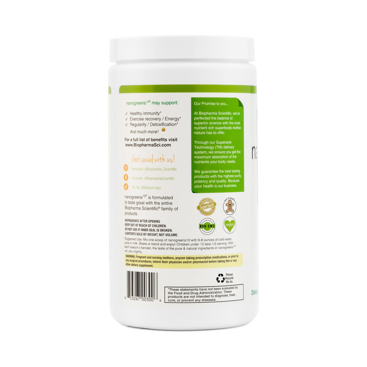 NanoGreens Green Apple - 300 g bottle back