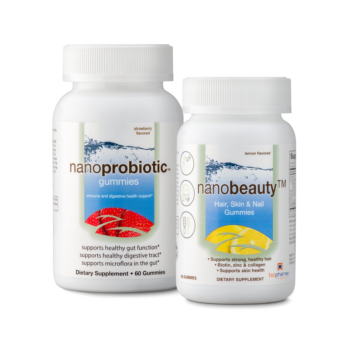 nanoprobiotic probiotic immunity health gummies and nanobeauty hair skin and nails gummies supplements