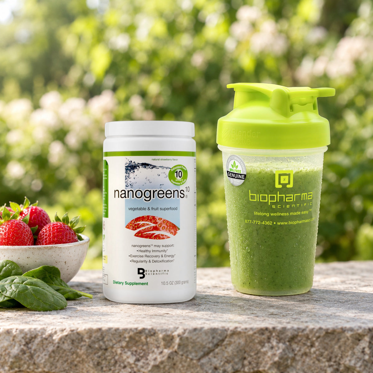 NanoGreens10 Strawberry tub in a fresh morning still life