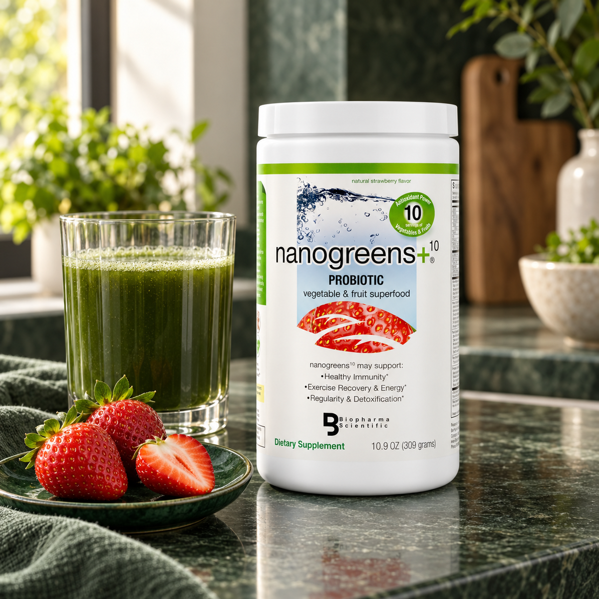 Nanogreens probiotic strawberry daily greens drink ritual