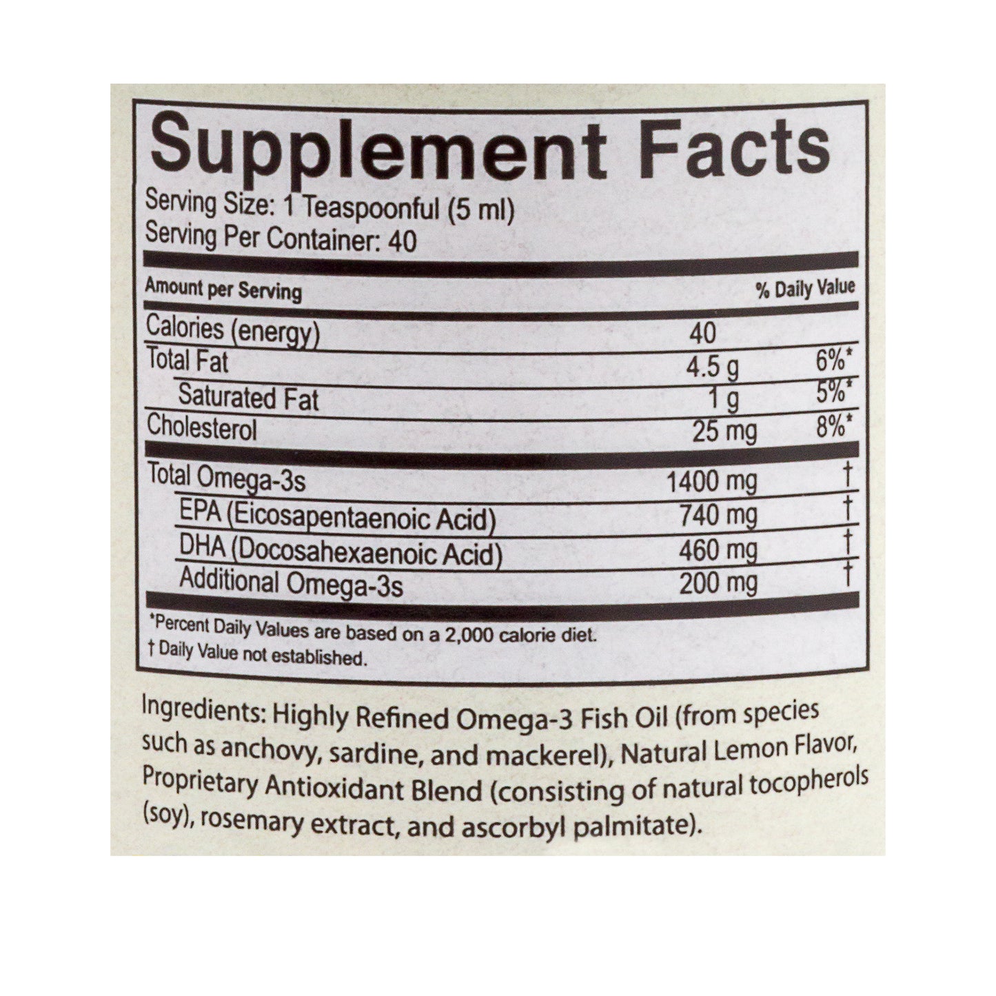 nanoEPA omage 3 liquid fish oil supplement - nutrition label