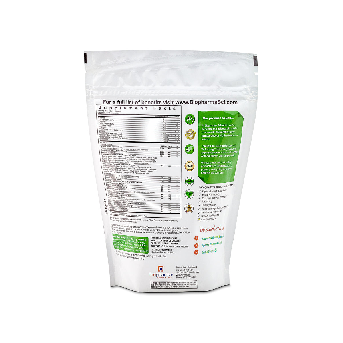nanogreens+ probiotic: strawberry biopharmasci