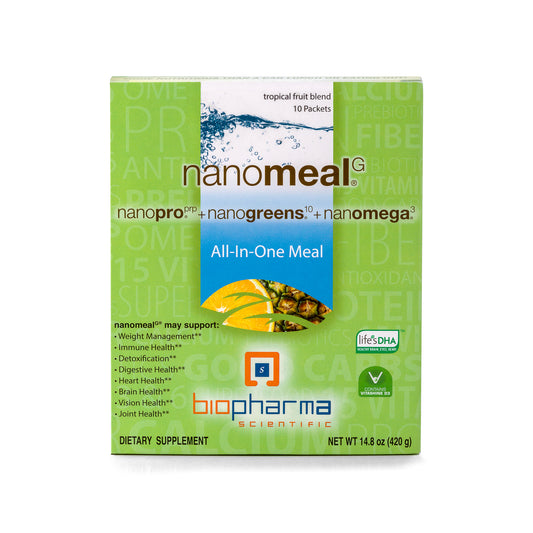 nanomeal all-in-one meal greens protein omega 3 powder supplement - front side