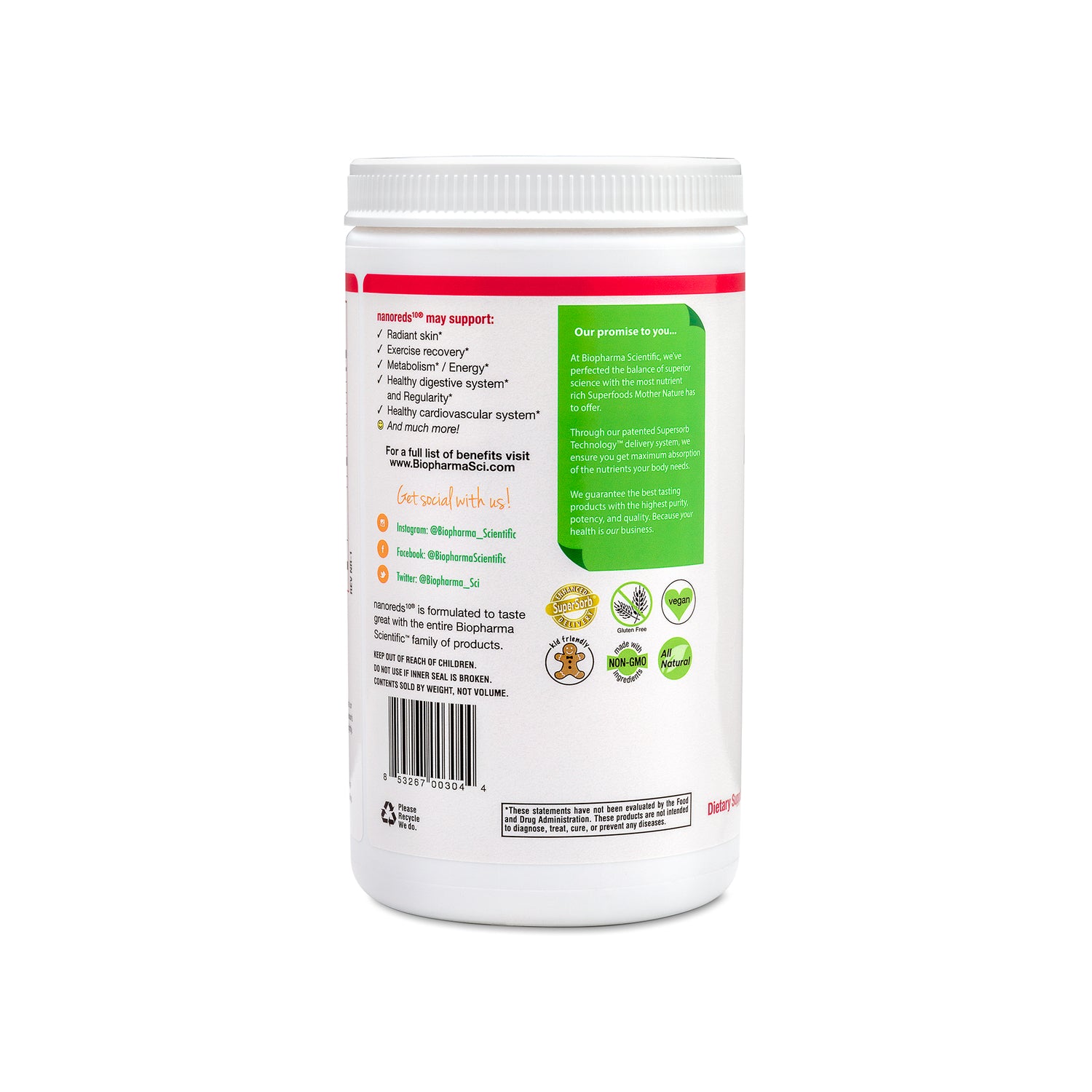 nanored natural reds fruit and vegetable superfood with resveratrol - side with additional facts