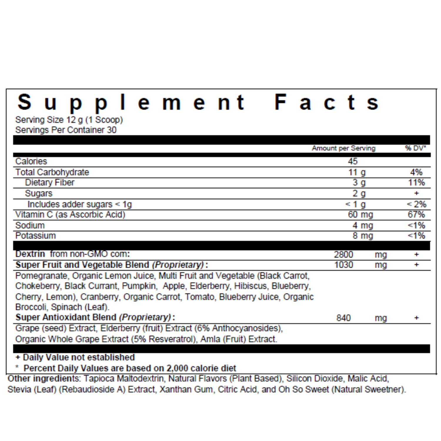 nanored natural reds fruit and vegetable superfood with resveratrol - nutrition label