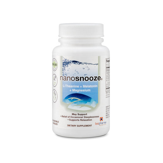 nanosnooze sleep support supplement capsule with l-theanine melatonin magnesium - front side